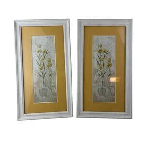 Cheri Blum Yellow Tulips in Vase Painting White Framed 9x18 Cracked Linen Set 2